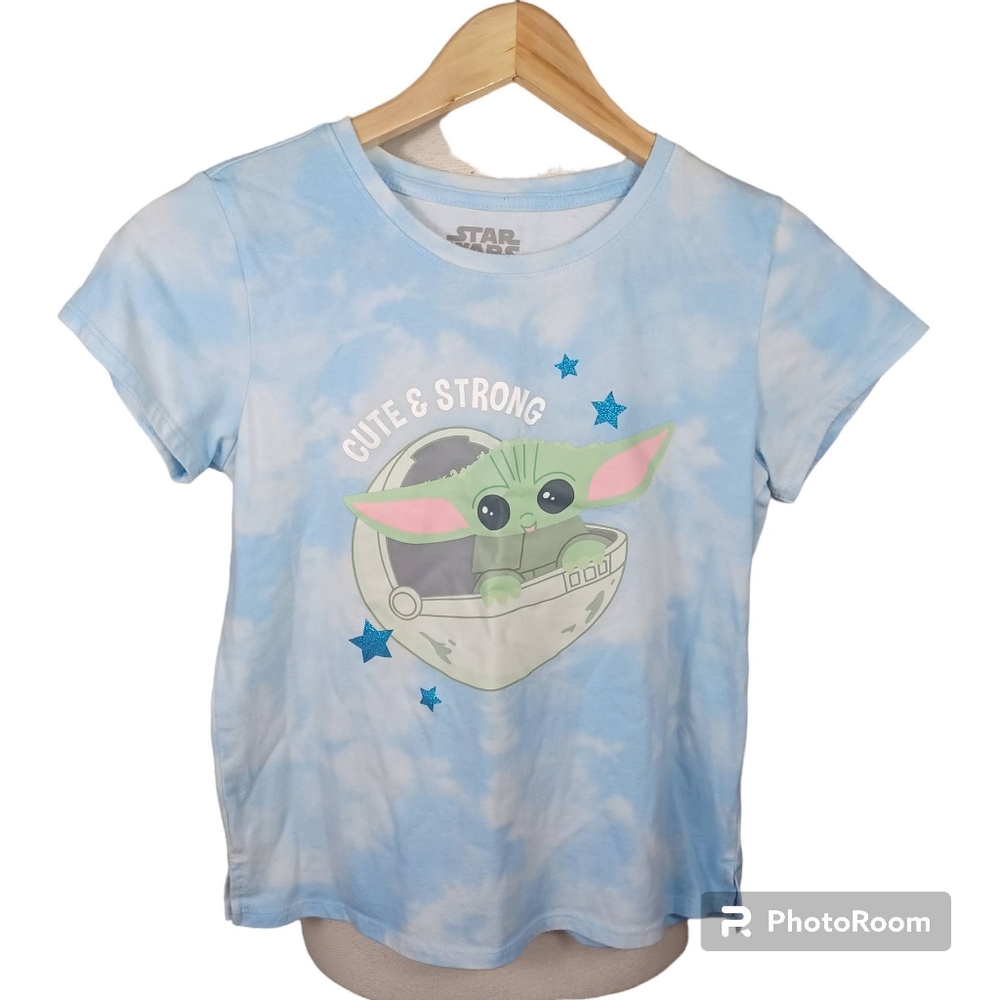 Star Wars Baby Yoda Kids Tie Dye Kids T-Shirt Blue Large 10-12 *LIGHT WEAR*